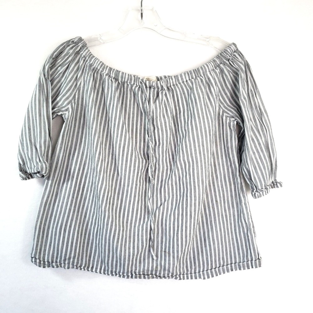 Love‎ Notes Striped Off Shoulder Top Womens M Drawstring 3/4 Sleeve Blouse Crop